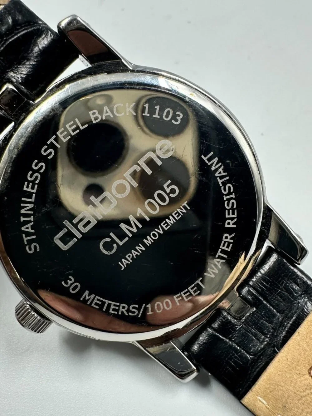 Claiborne Watch Men Silver Tone Blue Dial Leather Band New Battery 10 Inch